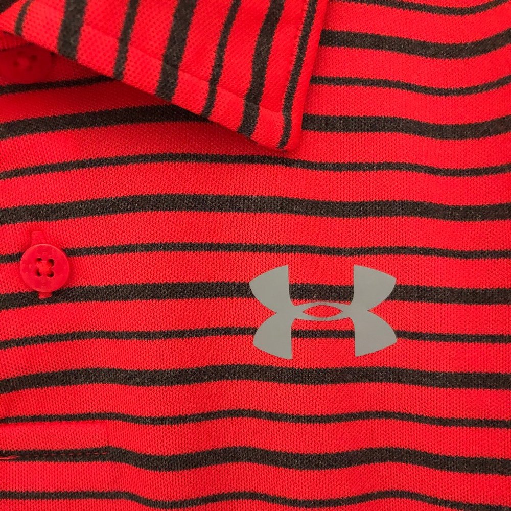 UA pink and grey striped polo, boys 7